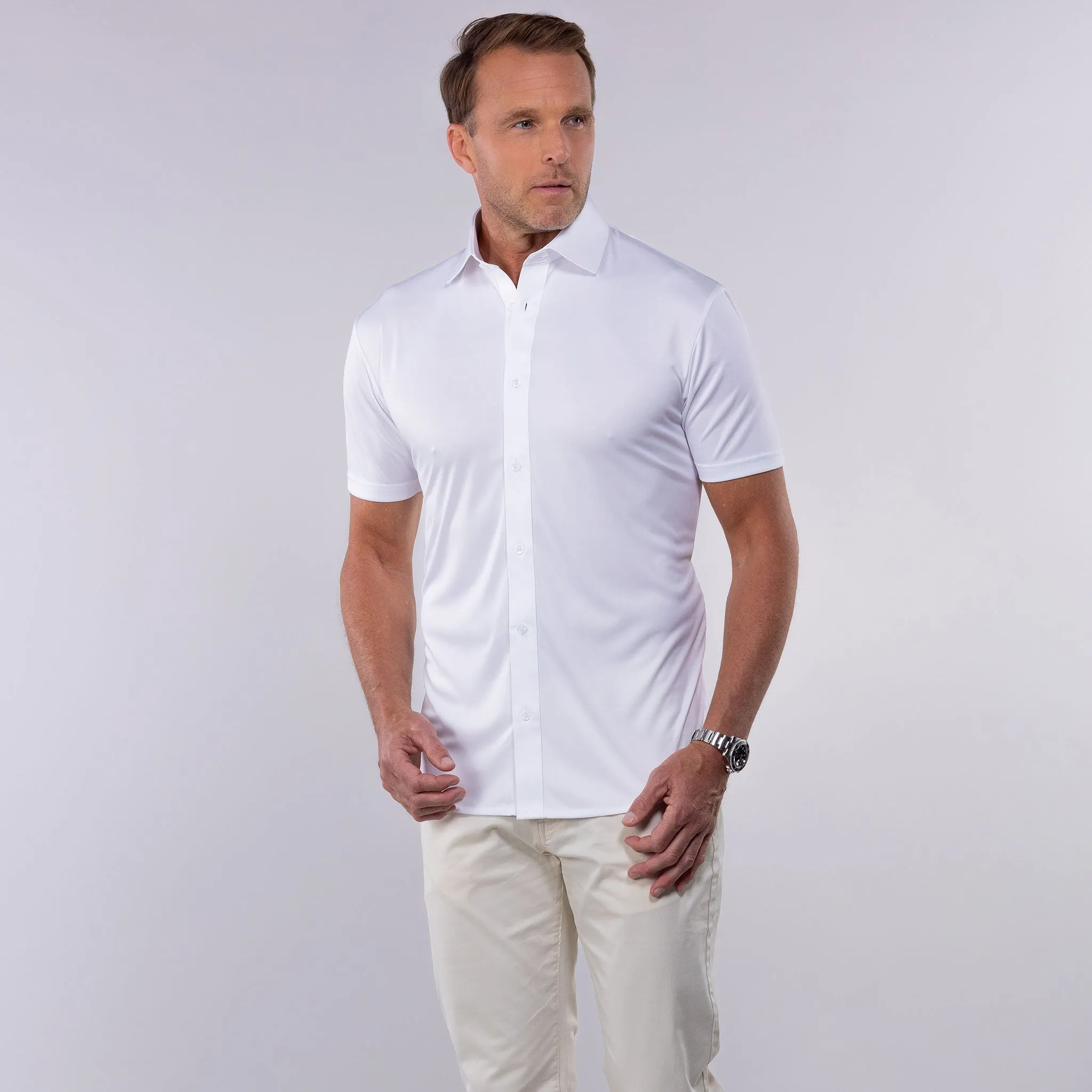 Quattro Flex Short Sleeve Button Down White