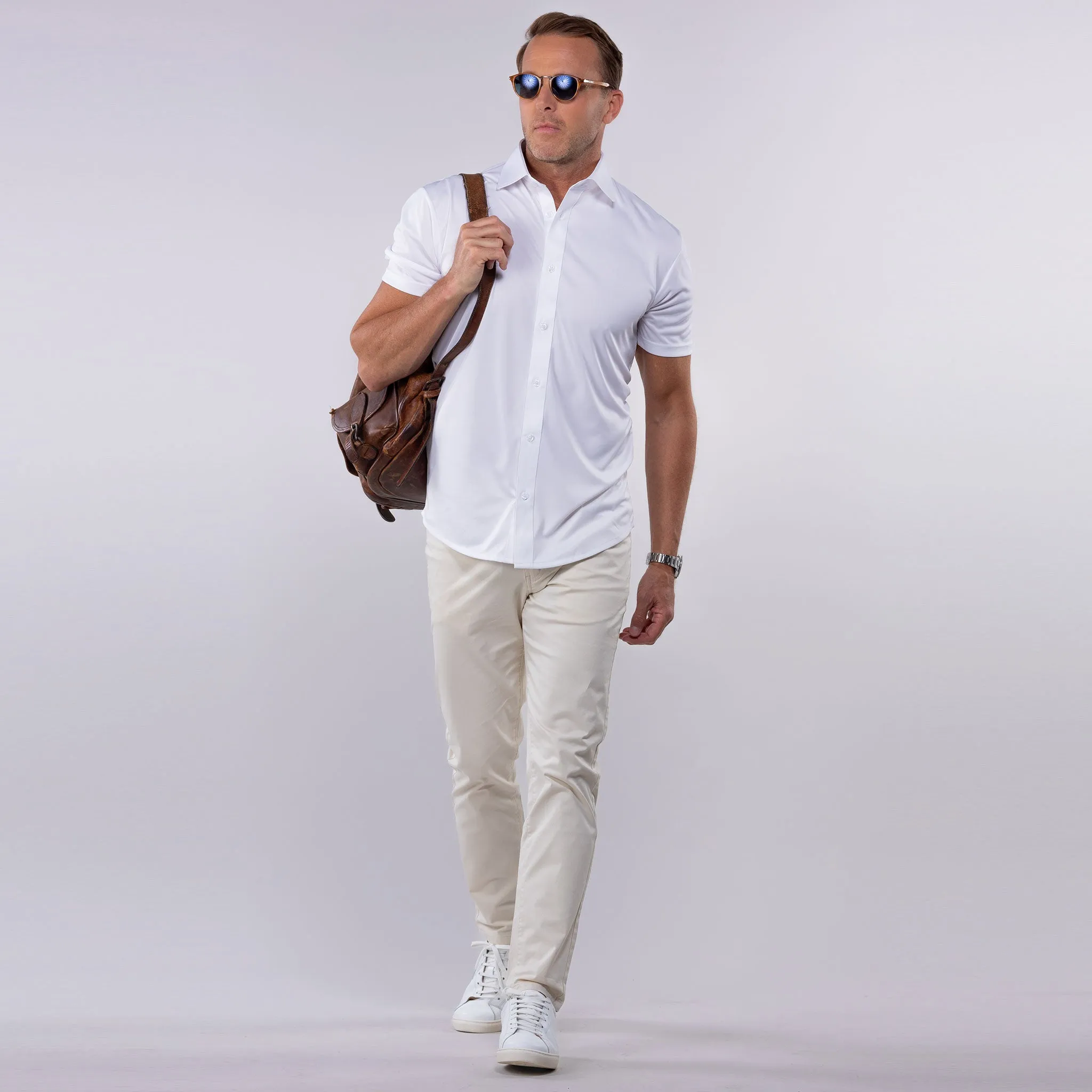 Quattro Flex Short Sleeve Button Down White