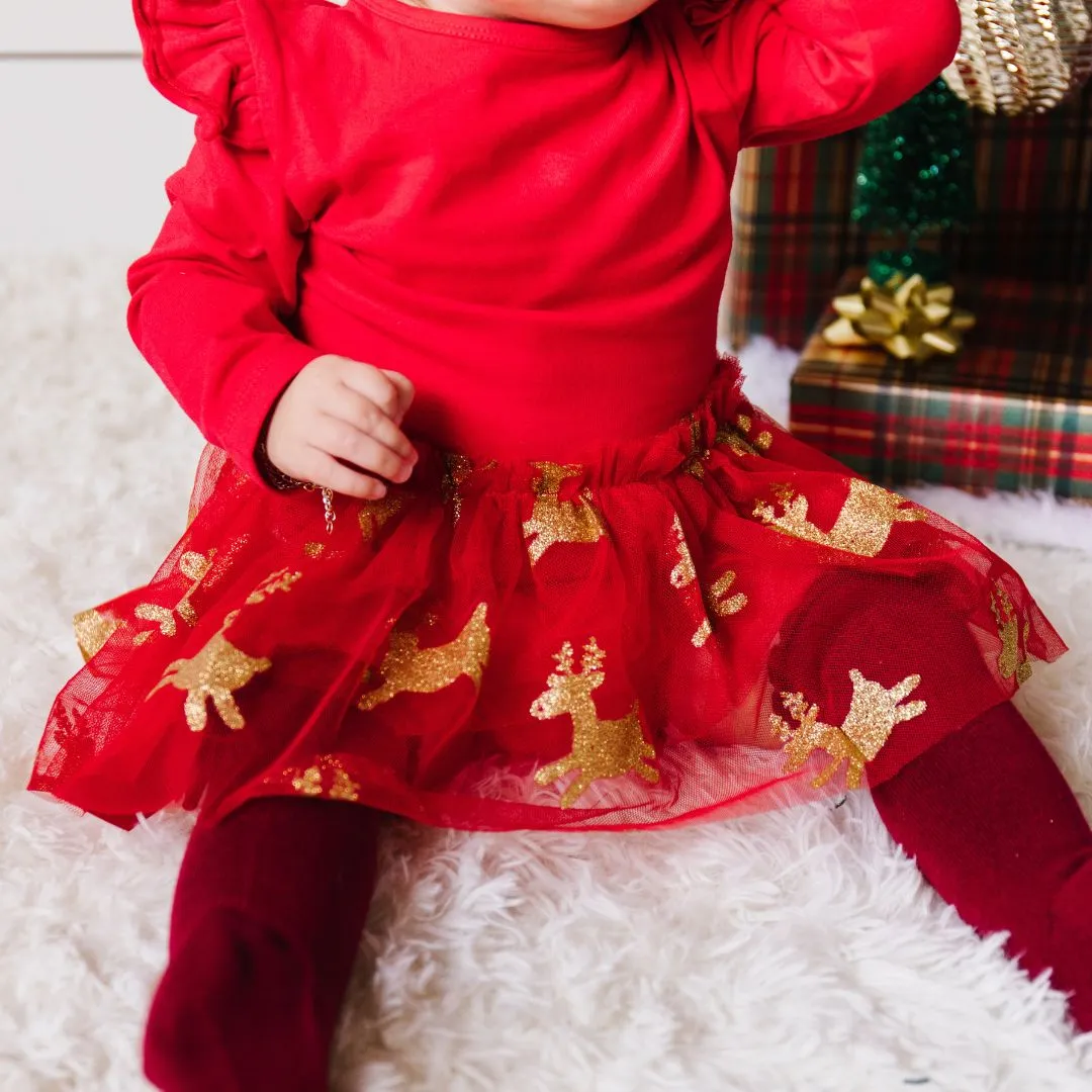 Reindeer Christmas Long Sleeve Tutu Bodysuit