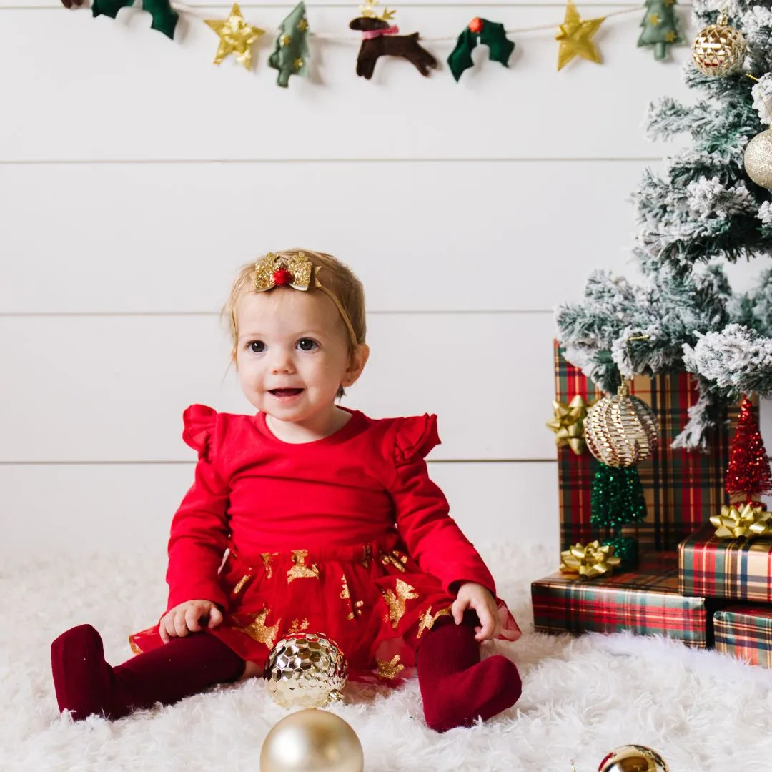 Reindeer Christmas Long Sleeve Tutu Bodysuit