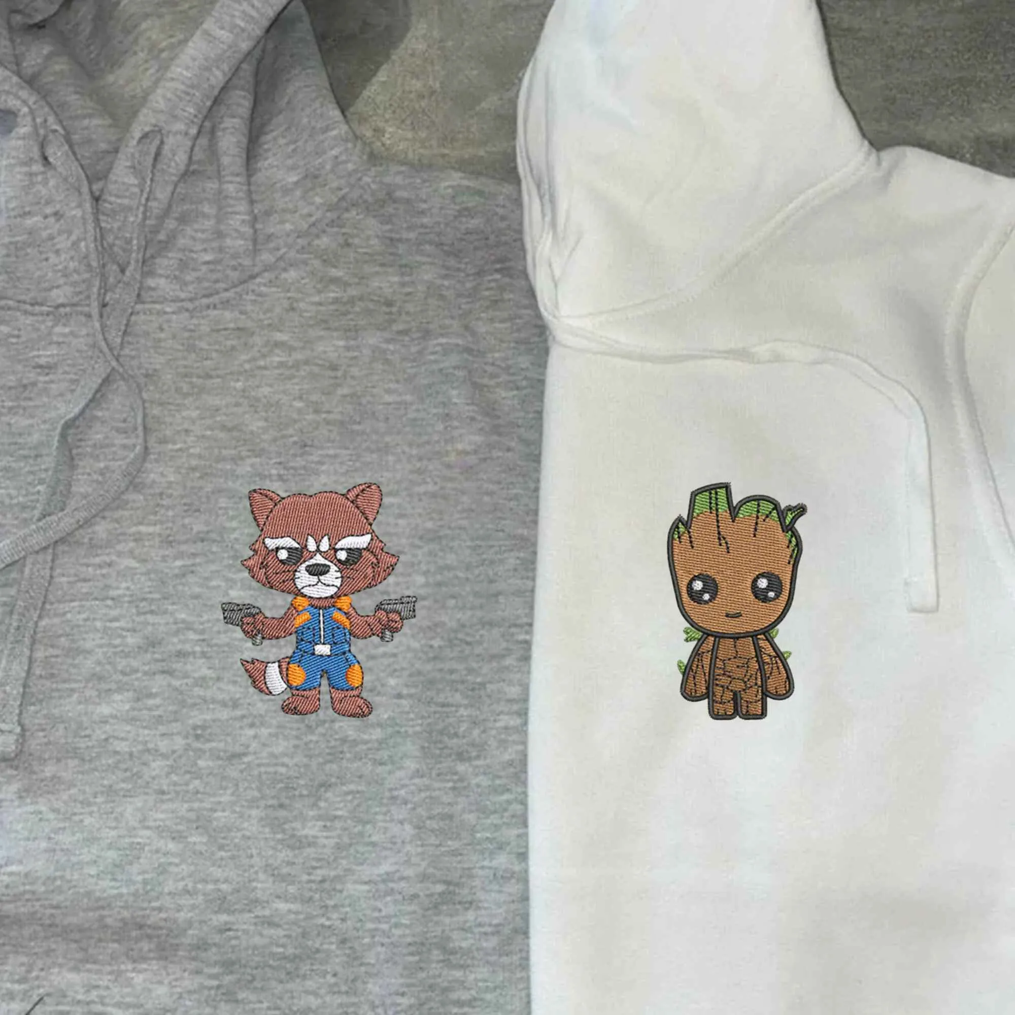 Rocket Cartoon Couple Embroidered Couple Hoodies | Custom Matching Hoodies For Couples