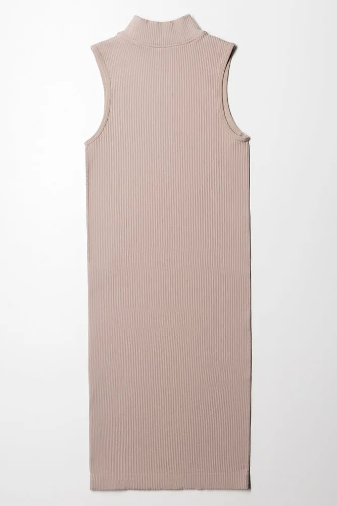 Seamless Turtle Neck Sleeveless Dress Natural