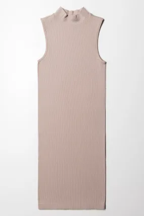 Seamless Turtle Neck Sleeveless Dress Natural