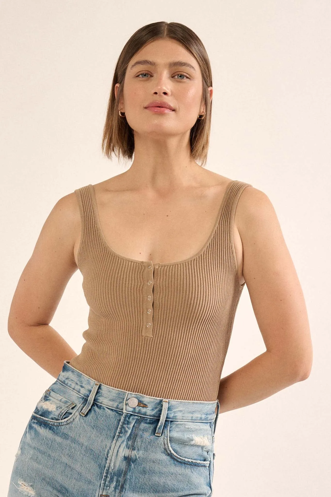 Shaper Fit Scoopneck Rib-Knit Tank Bodysuit