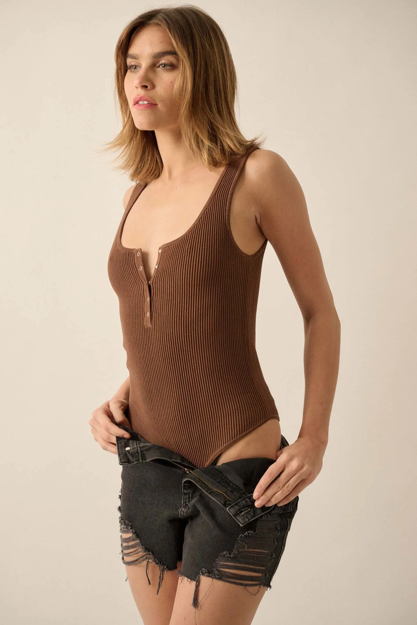 Shaper Fit Scoopneck Rib-Knit Tank Bodysuit