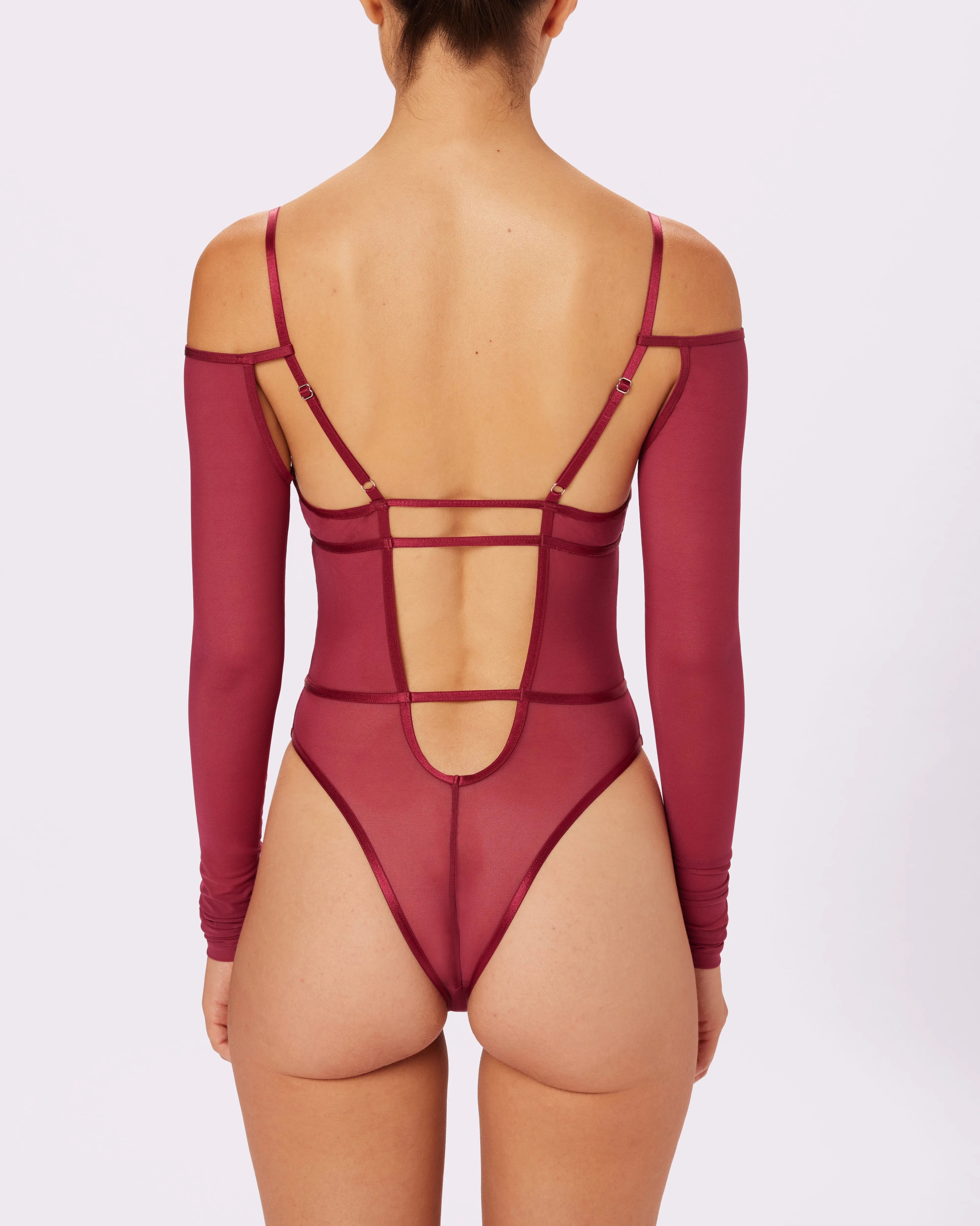 Sheer Sculpt Convertible Sleeve Bodysuit | Silky Mesh | Archive (Lambrusco)