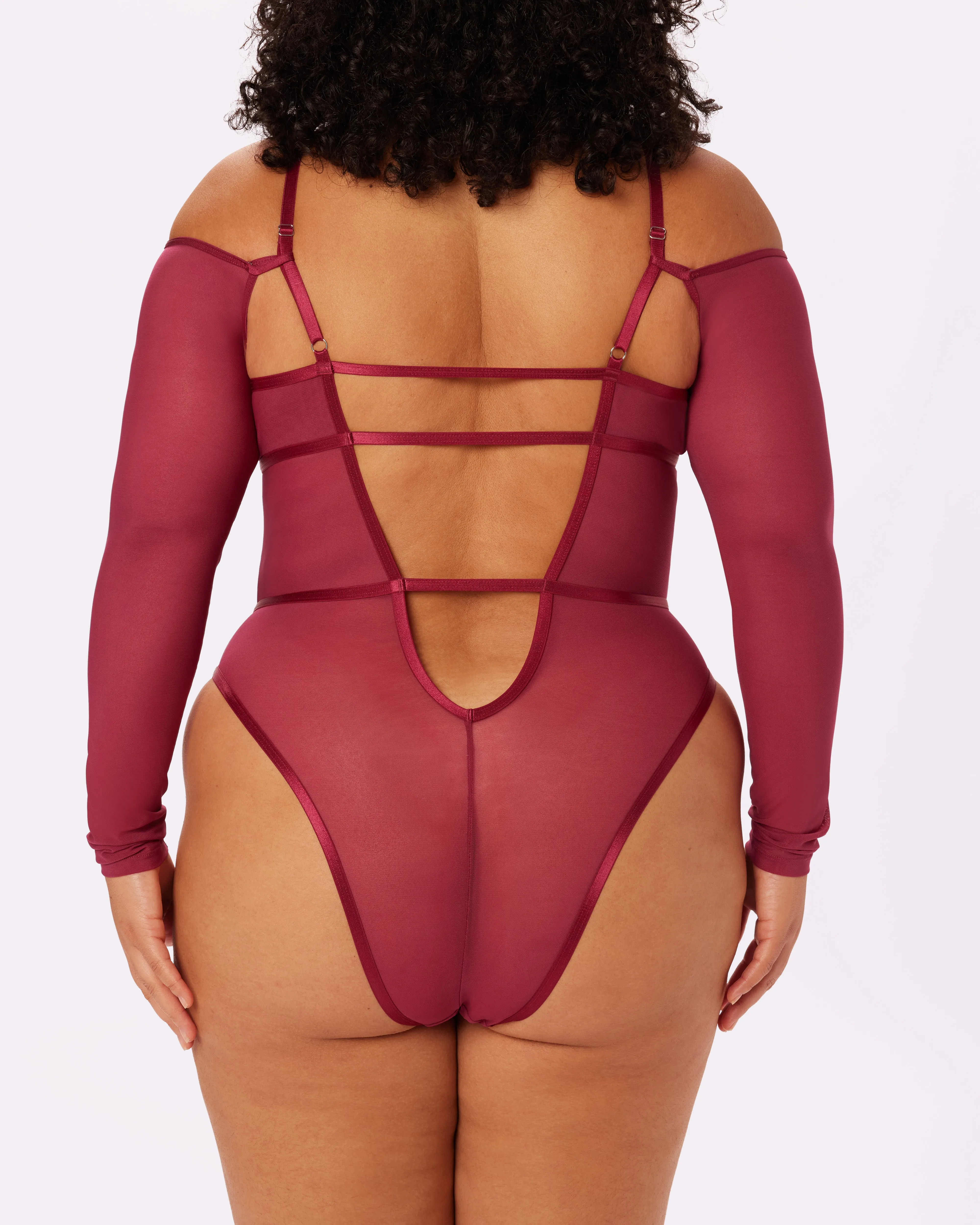 Sheer Sculpt Convertible Sleeve Bodysuit | Silky Mesh | Archive (Lambrusco)