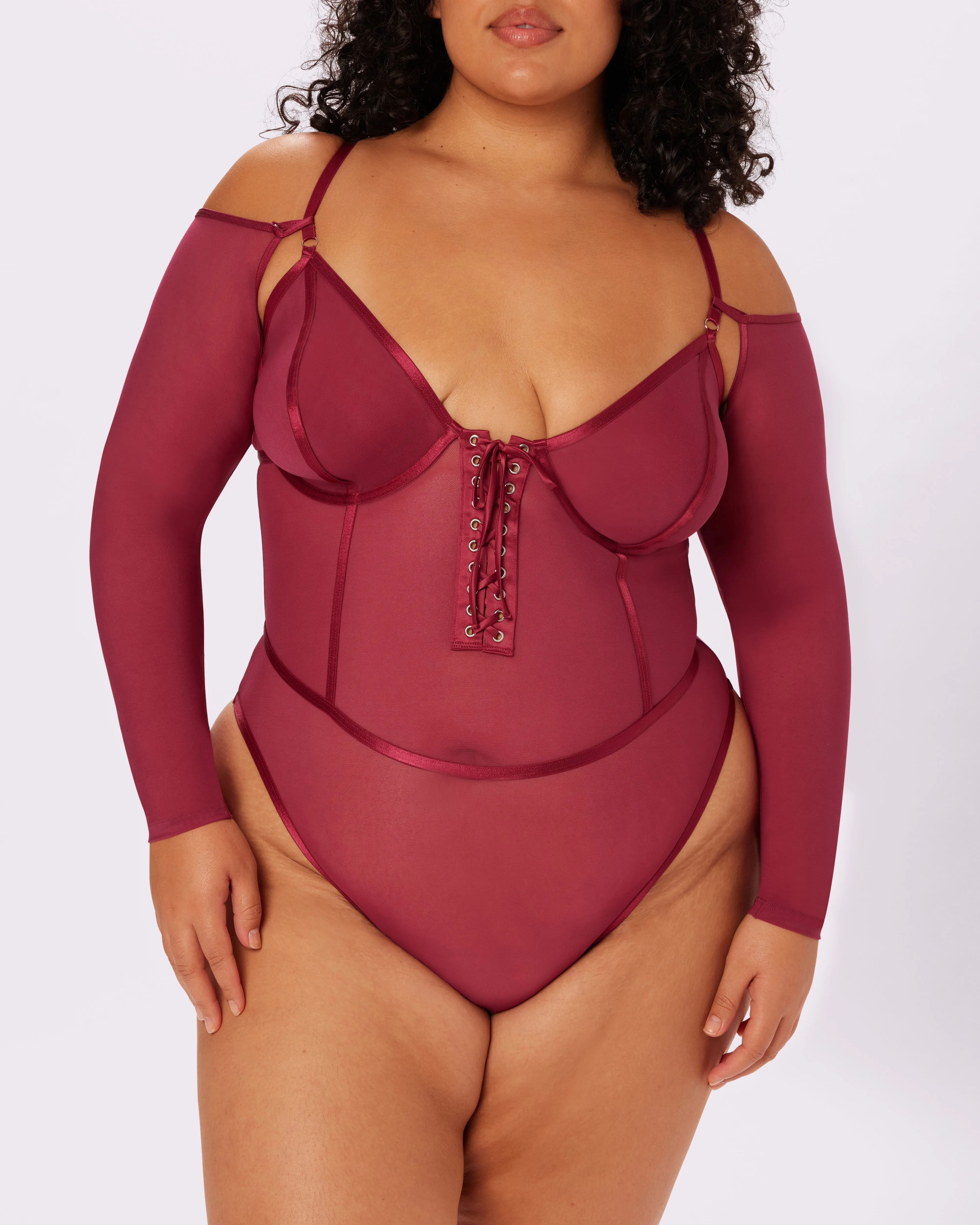 Sheer Sculpt Convertible Sleeve Bodysuit | Silky Mesh | Archive (Lambrusco)