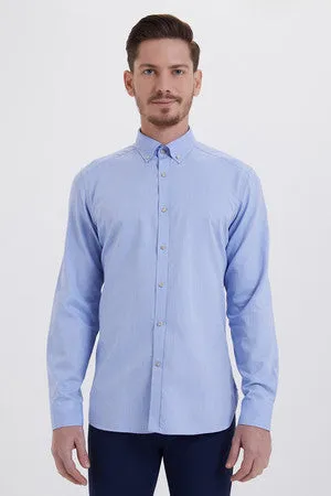 Slim Fit Button-Down Cotton Light Blue Casual Shirt