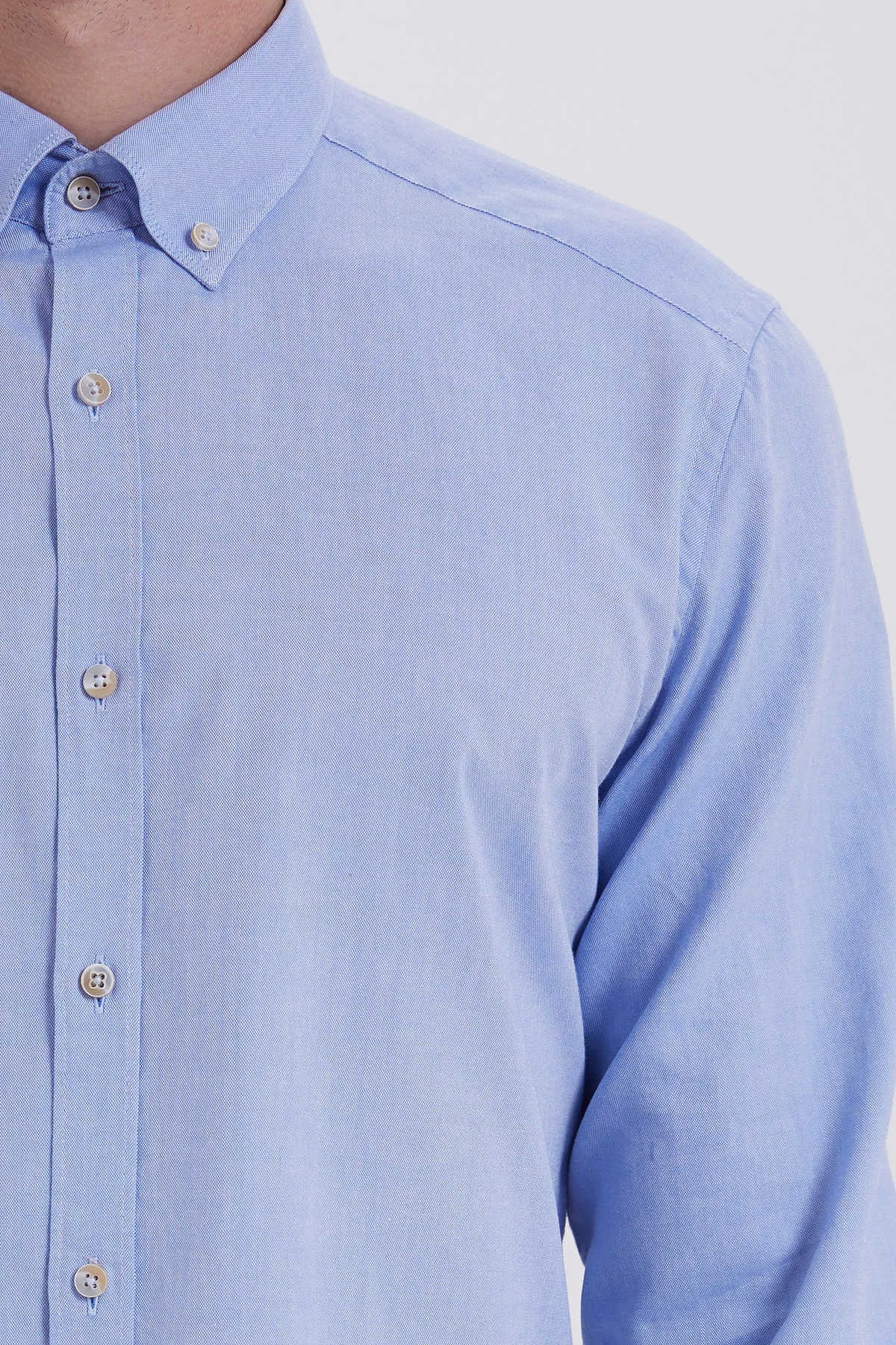 Slim Fit Button-Down Cotton Light Blue Casual Shirt