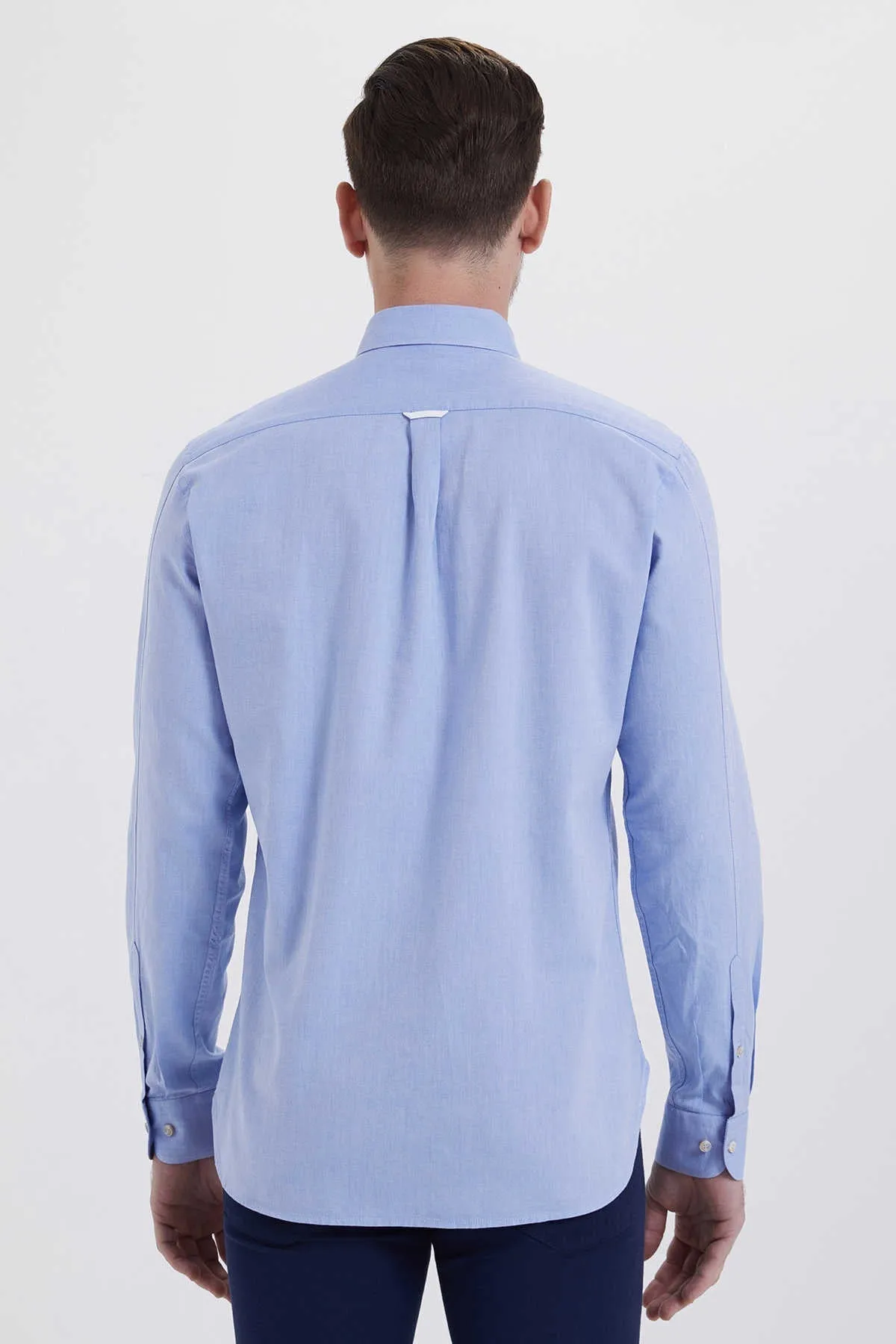 Slim Fit Button-Down Cotton Light Blue Casual Shirt