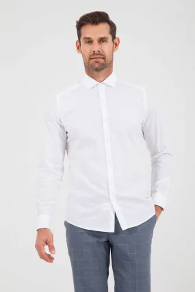 Slim Fit Long Sleeve 100% Cotton White Dress Shirt