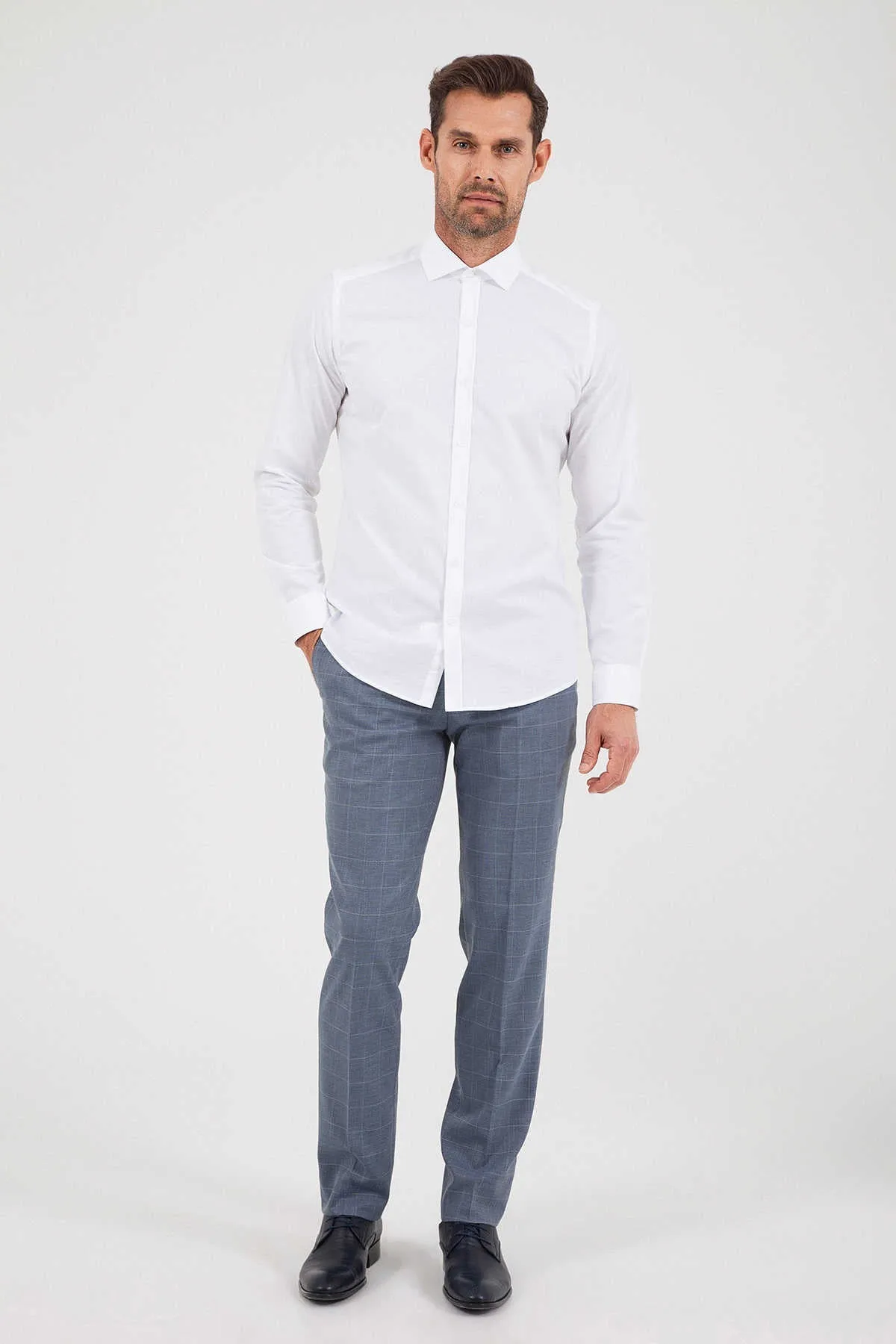 Slim Fit Long Sleeve 100% Cotton White Dress Shirt