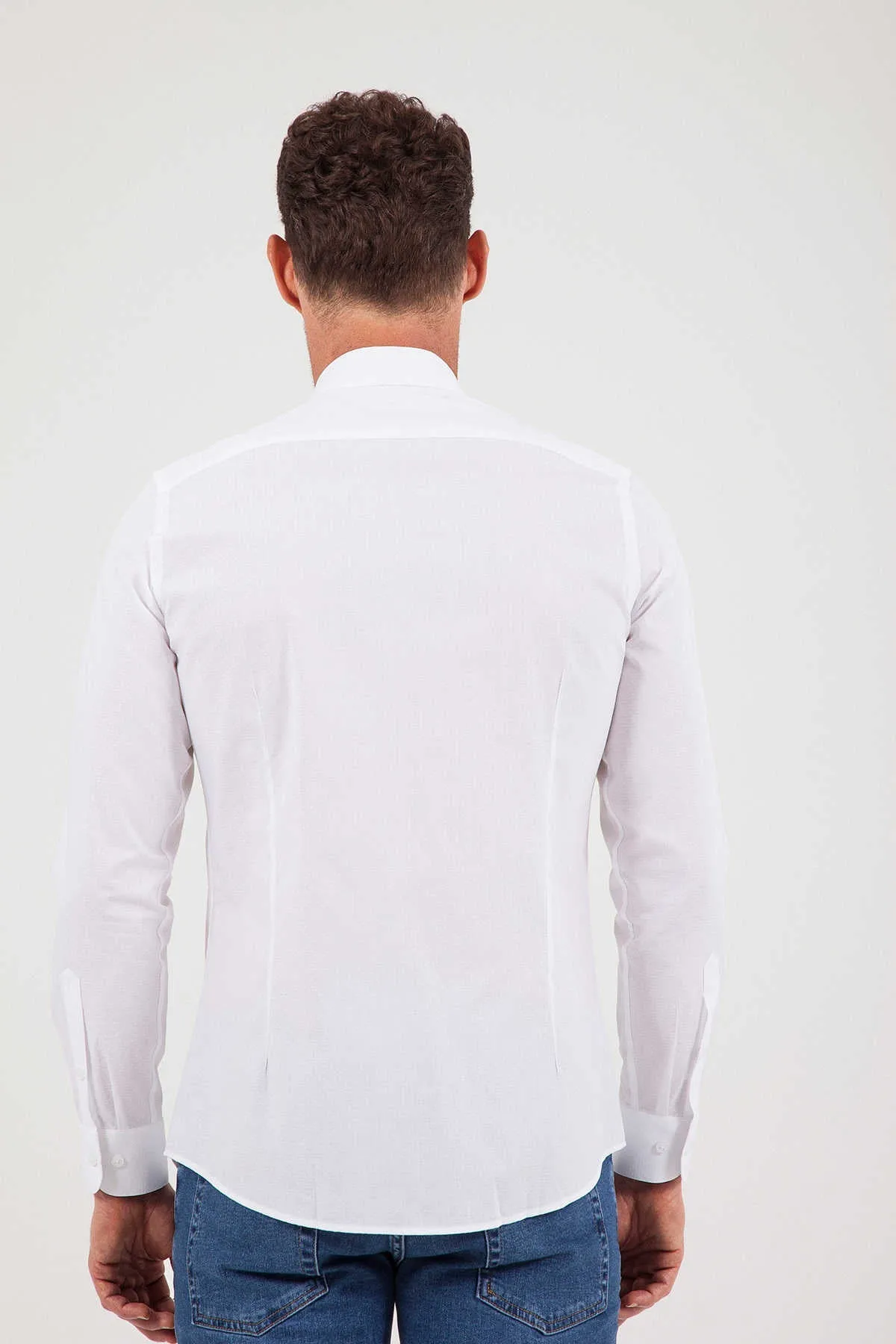 Slim Fit Long Sleeve Patterned Cotton Dress Shirt, White D.