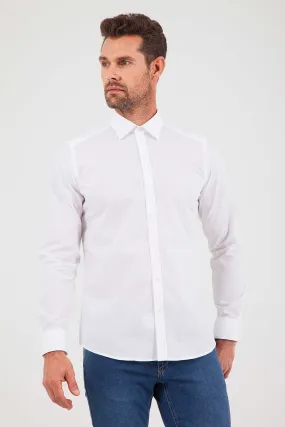 Slim Fit Long Sleeve Patterned Cotton Dress Shirt, White D.