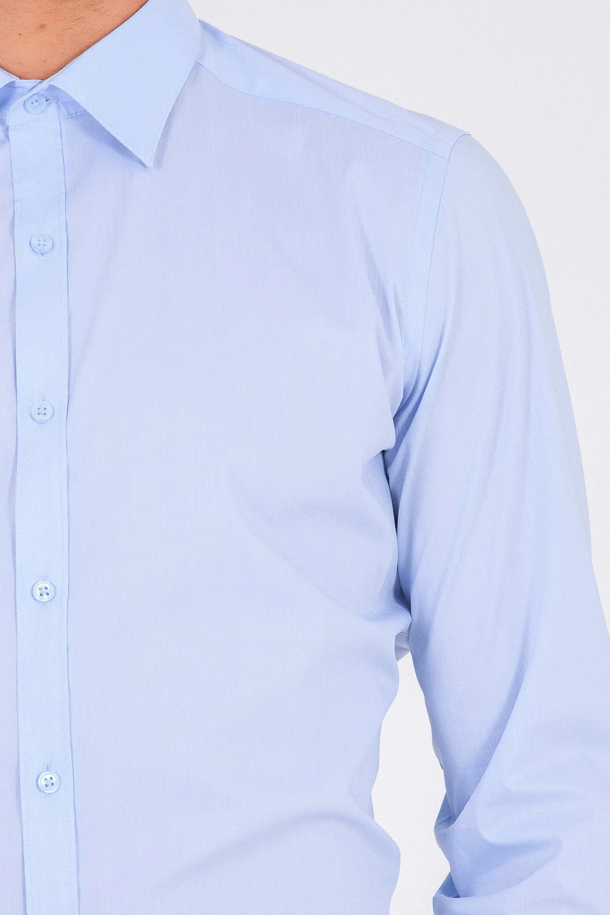 Slim Fit Plain Cotton Light Blue Casual Shirt