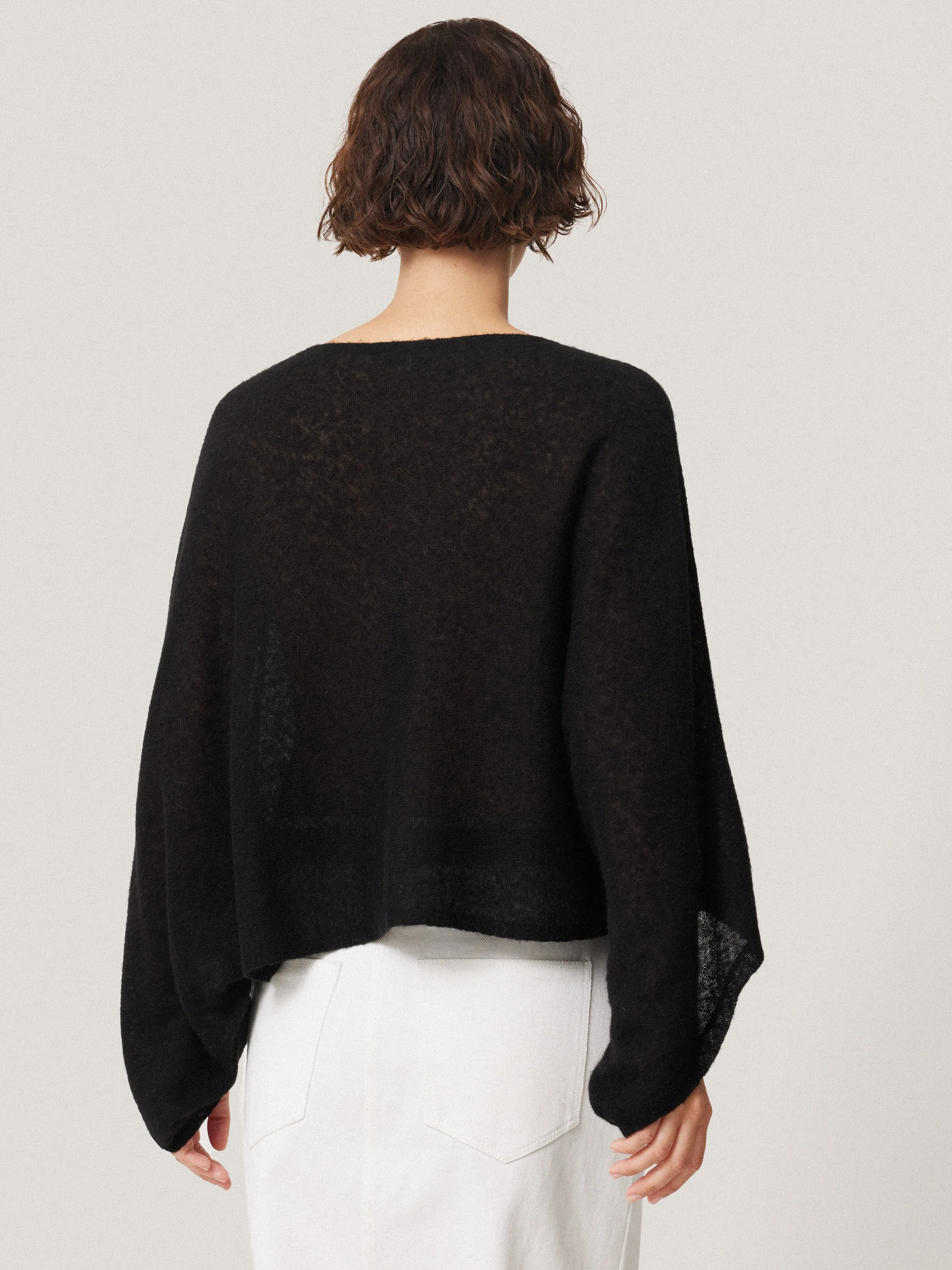 Soft Gauzy Knit Poncho Jumper | Black