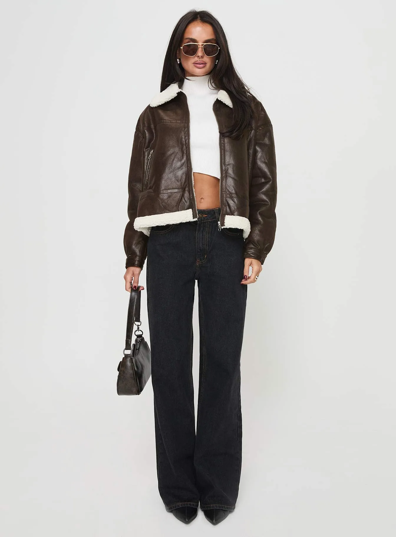 Solara Faux Leather Shearling Jacket Chocolate