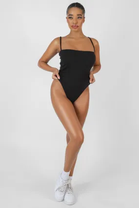 Square Neck Ribbed Bodysuit Black