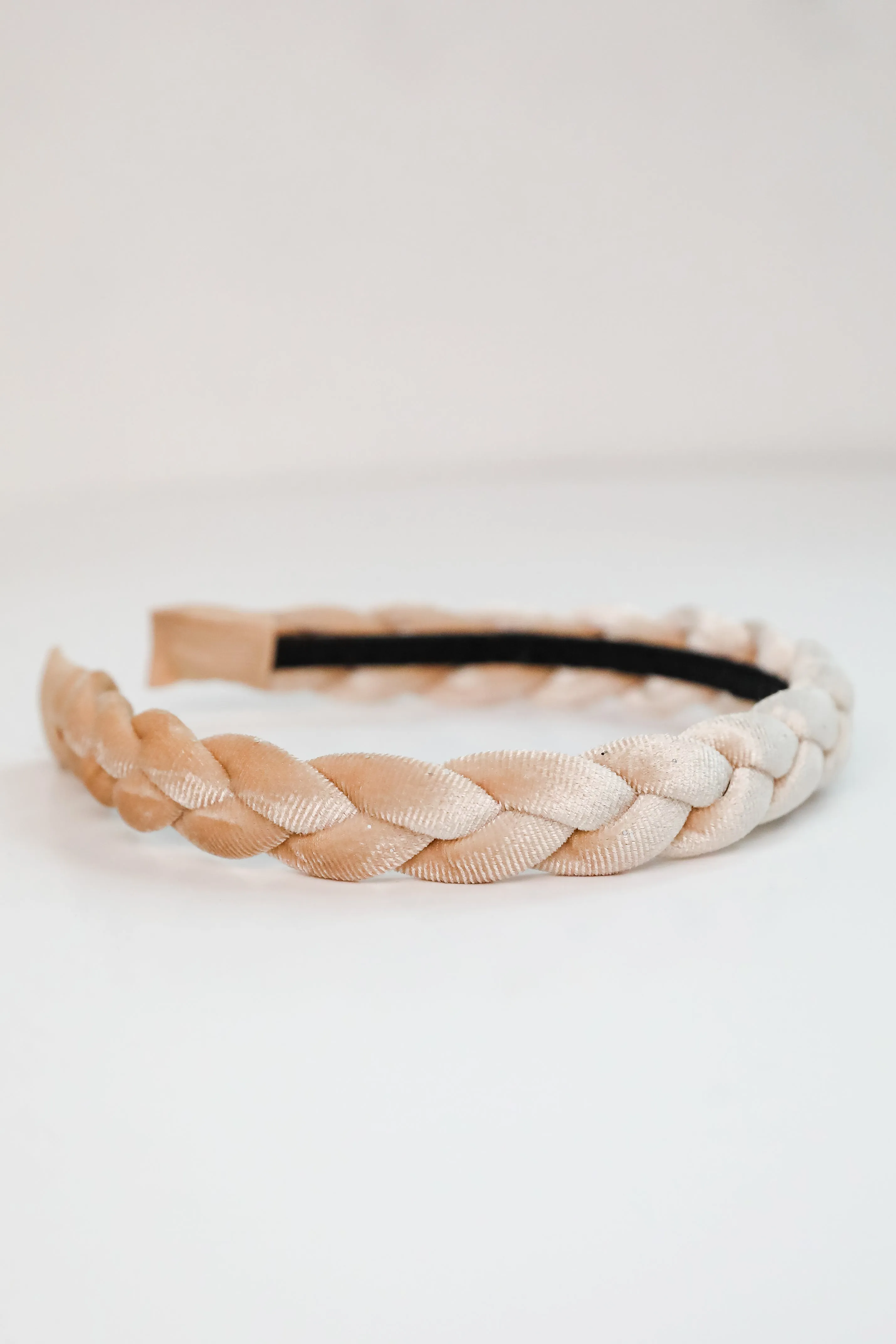 Sweet Credentials Beige Velvet Braided Headband