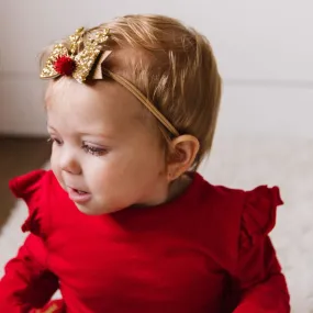 Sweet Wink Baby Gold Glitter Reindeer Antlers Bow Headband