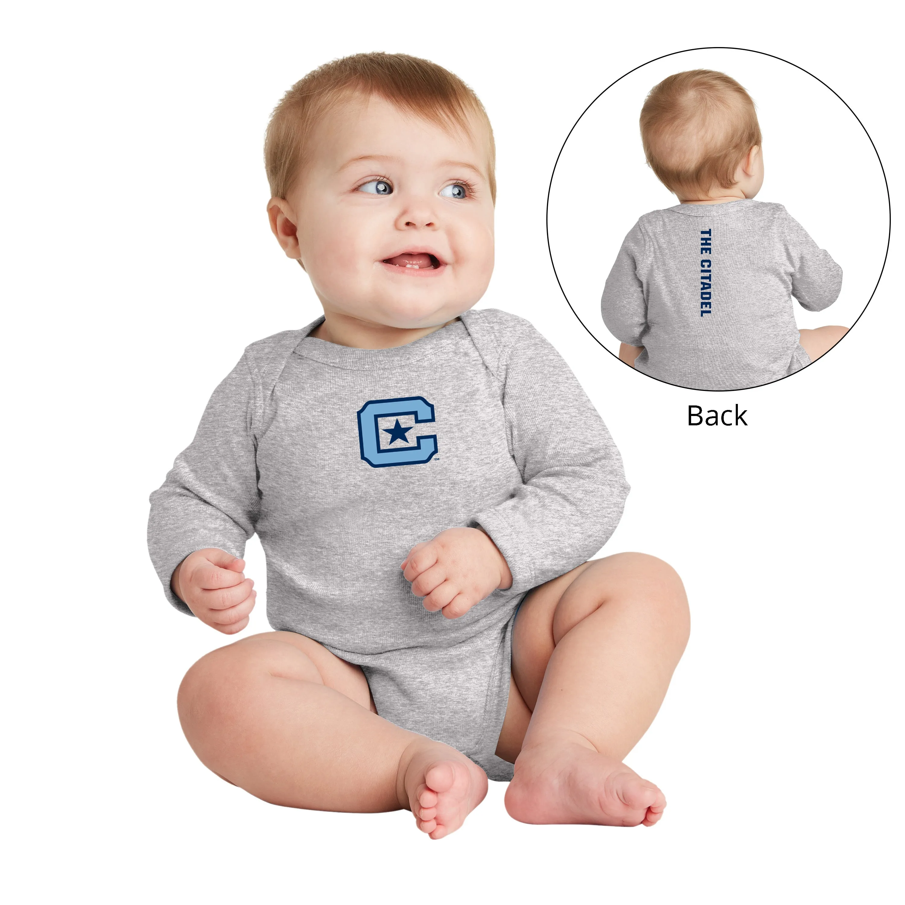 The Citadel, C logo, Rabbit Skins™ Infant Long Sleeve Baby Rib Bodysuit