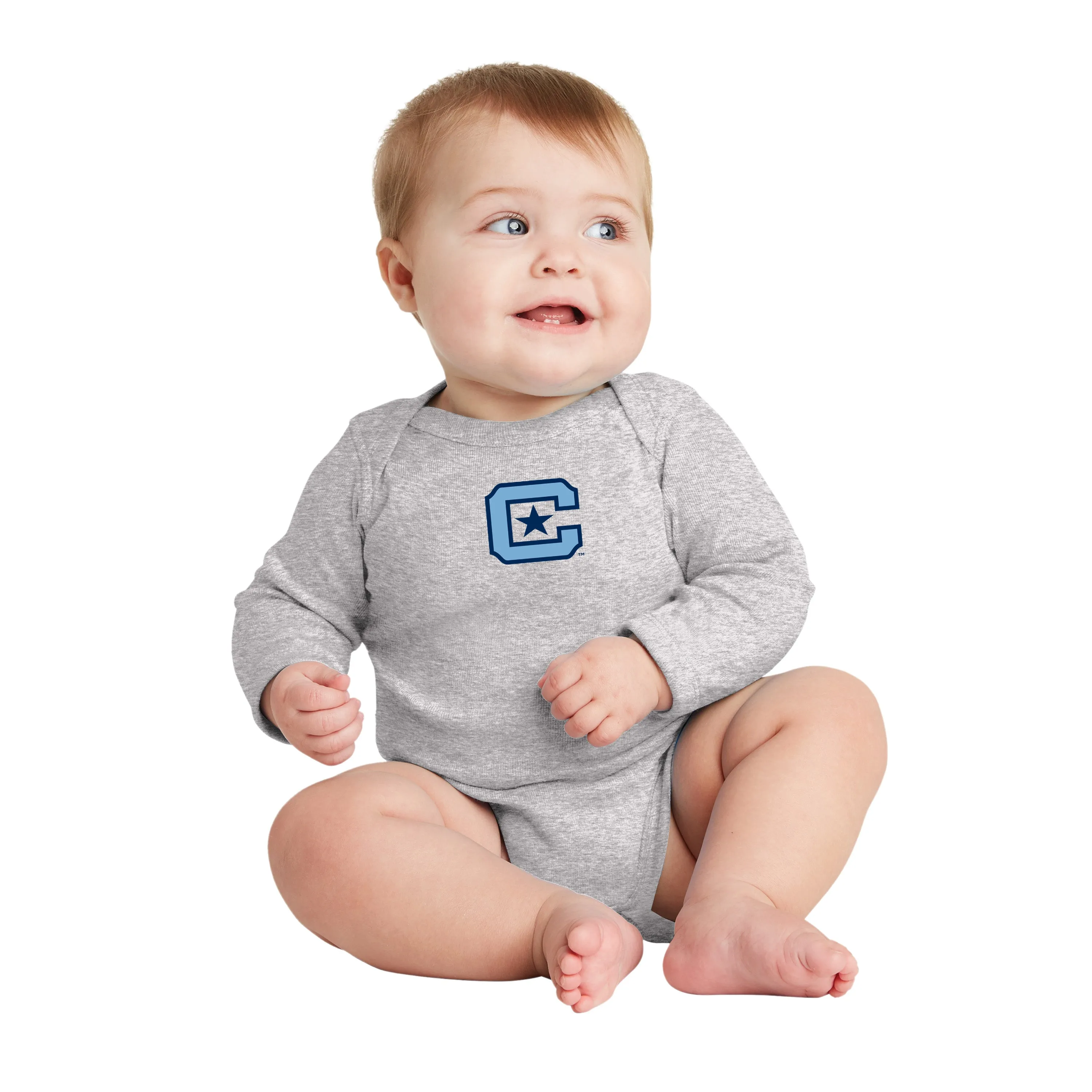 The Citadel, C logo, Rabbit Skins™ Infant Long Sleeve Baby Rib Bodysuit