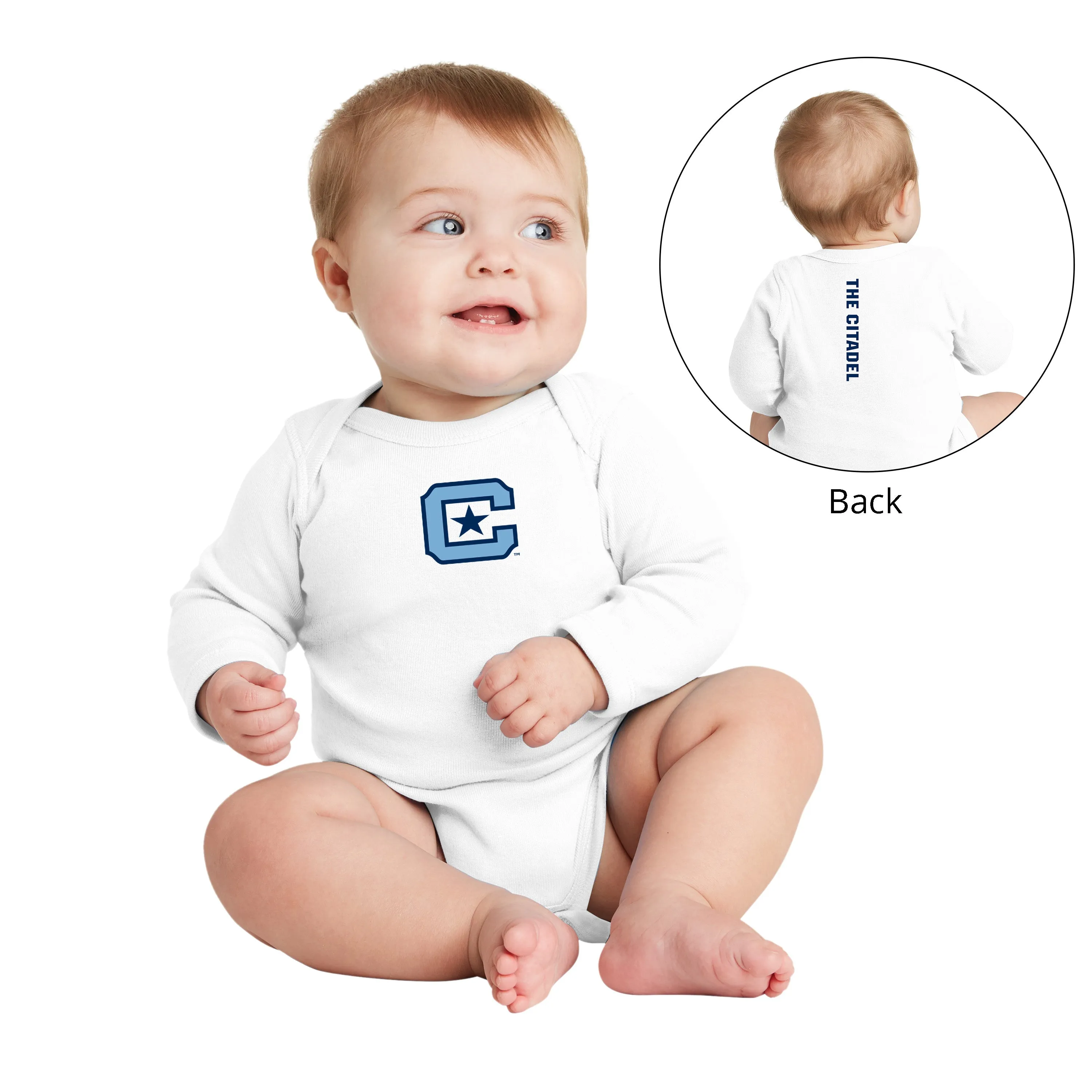 The Citadel, C logo, Rabbit Skins™ Infant Long Sleeve Baby Rib Bodysuit