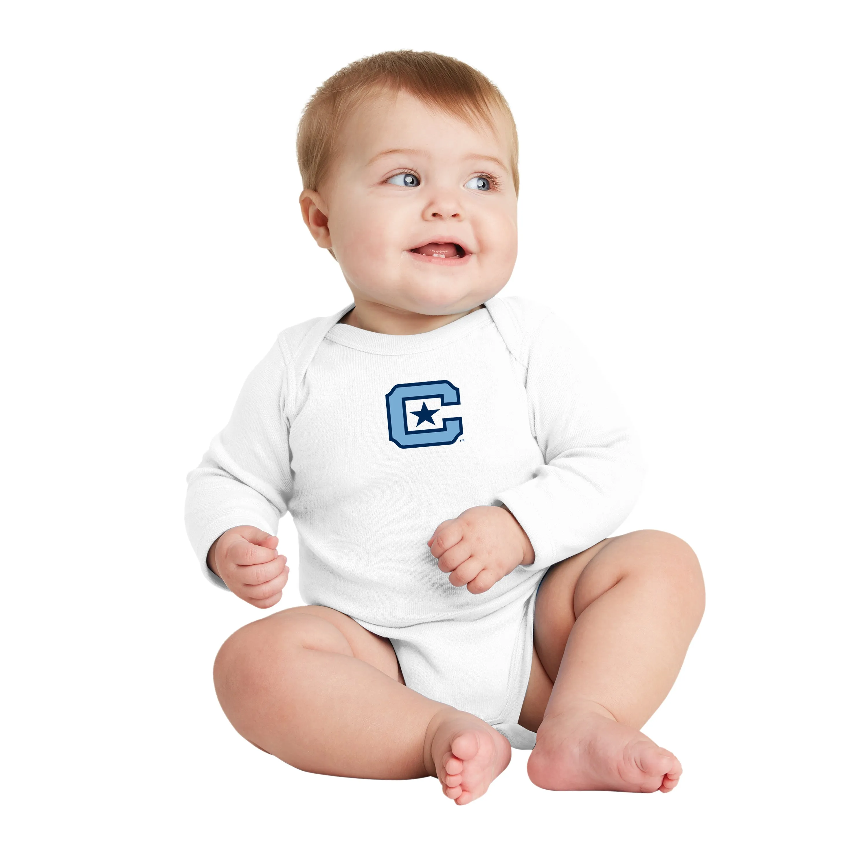 The Citadel, C logo, Rabbit Skins™ Infant Long Sleeve Baby Rib Bodysuit