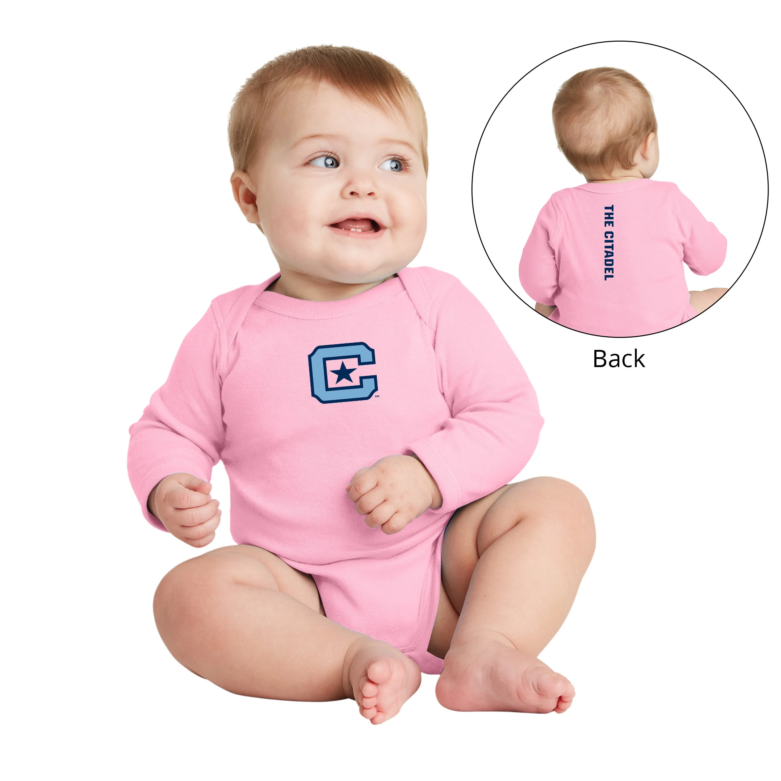 The Citadel, C logo, Rabbit Skins™ Infant Long Sleeve Baby Rib Bodysuit