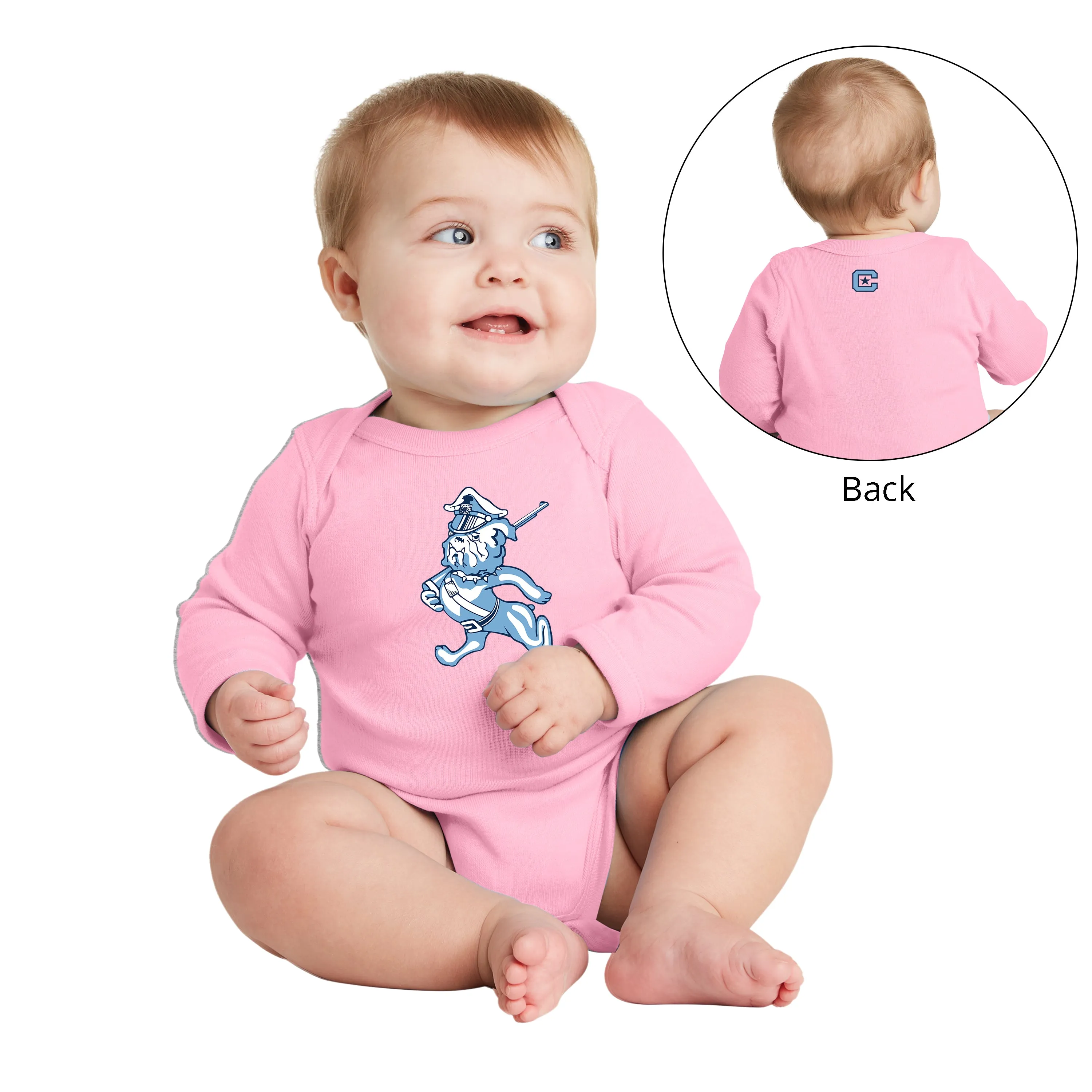 The Citadel, Marching Bulldog logo, Rabbit Skins™ Infant Long Sleeve Baby Rib Bodysuit