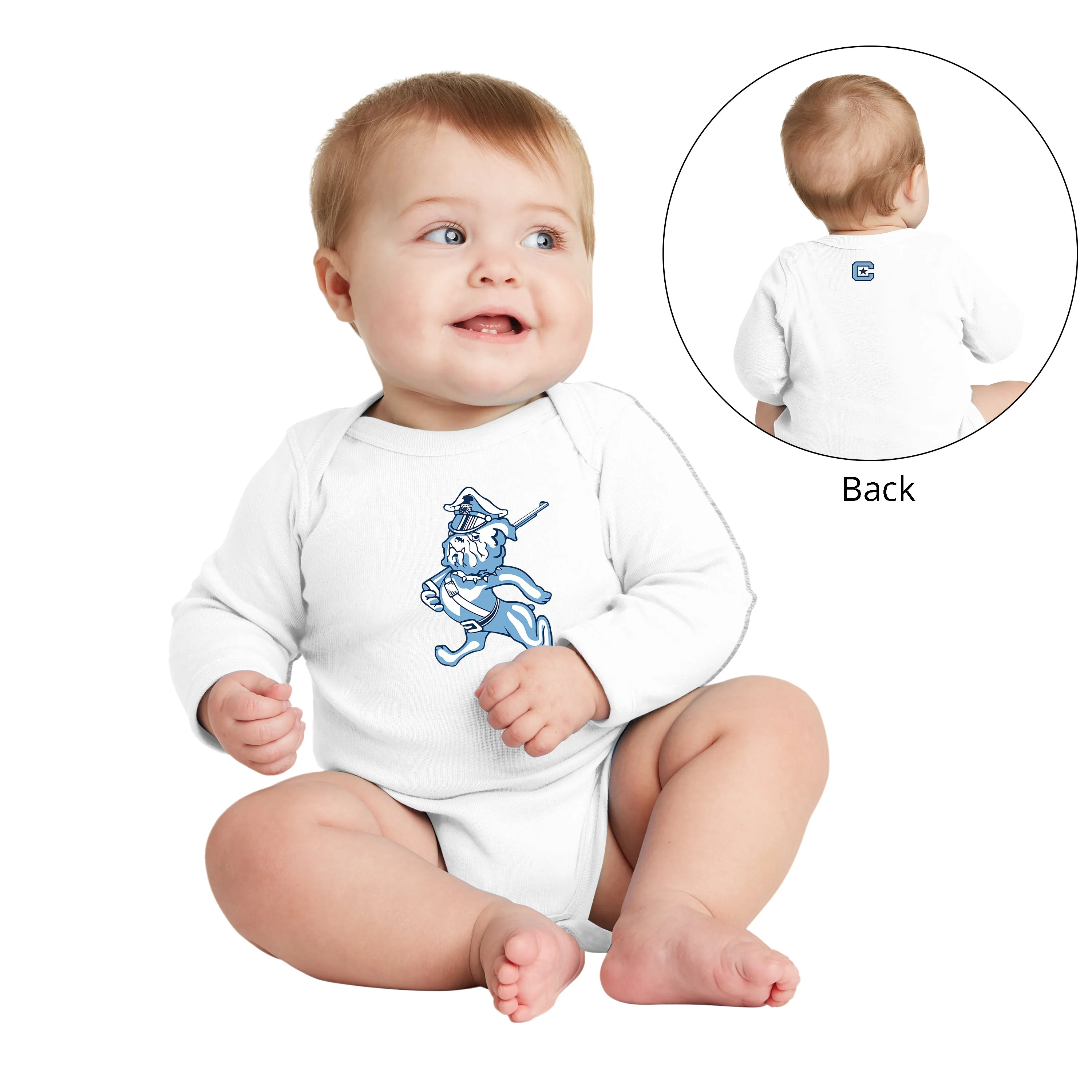 The Citadel, Marching Bulldog logo, Rabbit Skins™ Infant Long Sleeve Baby Rib Bodysuit