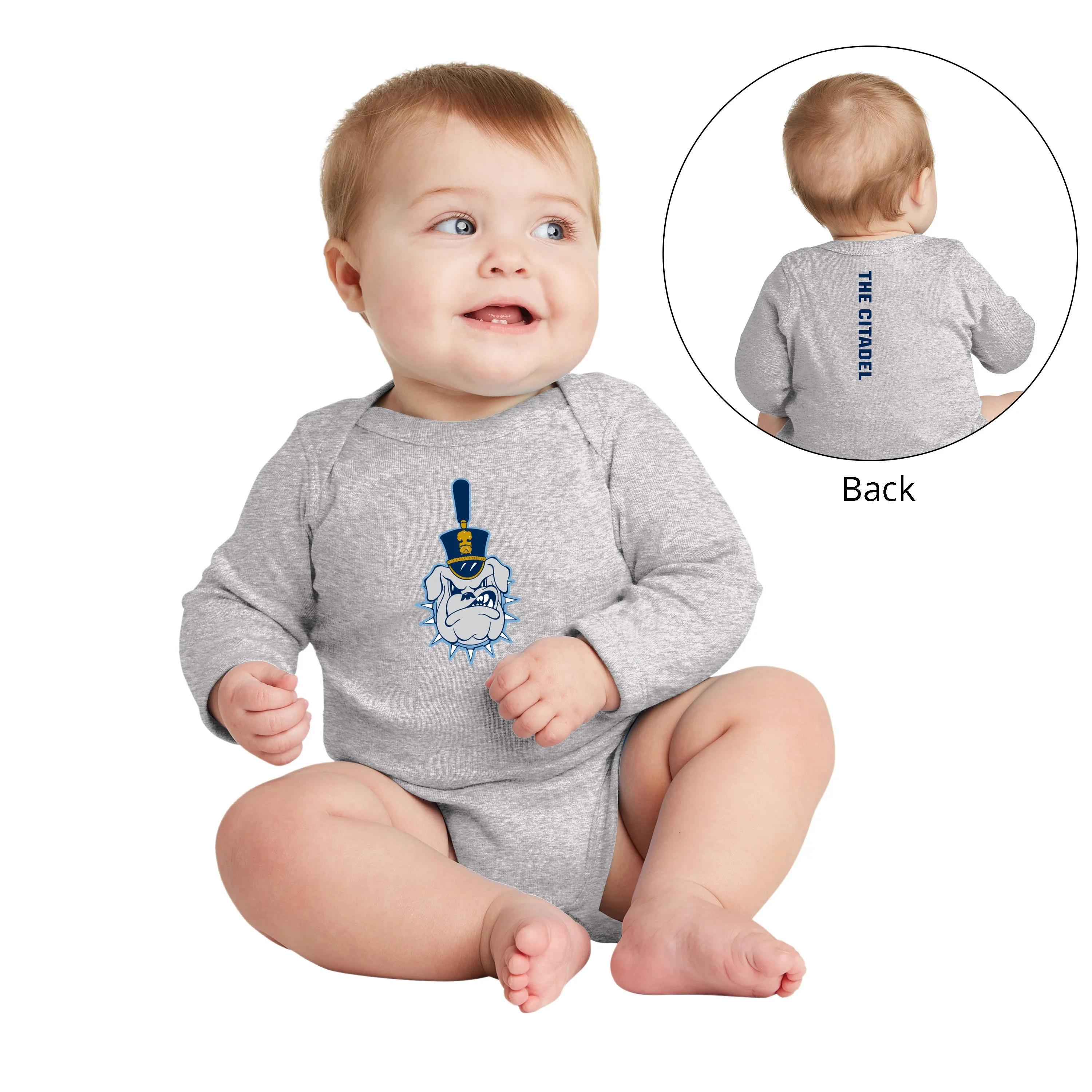 The Citadel Spike Logo, Rabbit Skins™ Infant Long Sleeve Baby Rib Bodysuit