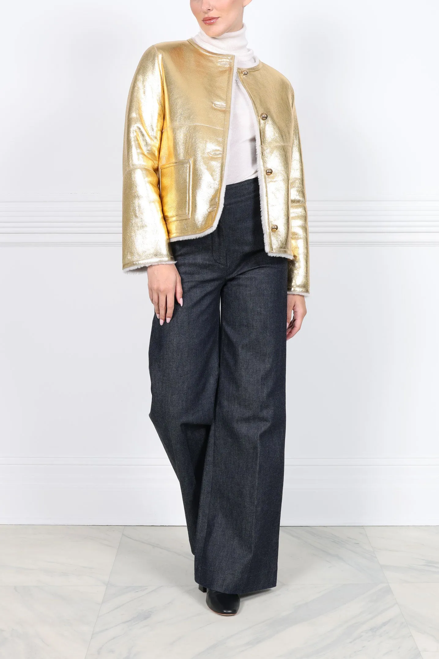 The Farrah Shearling Jacket in Gold