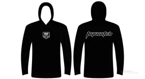 TOP NOTCH UPF 50  Sun Protection Long Sleeve Hoodie Shirt, BLACK WITH WHITE LOGOS