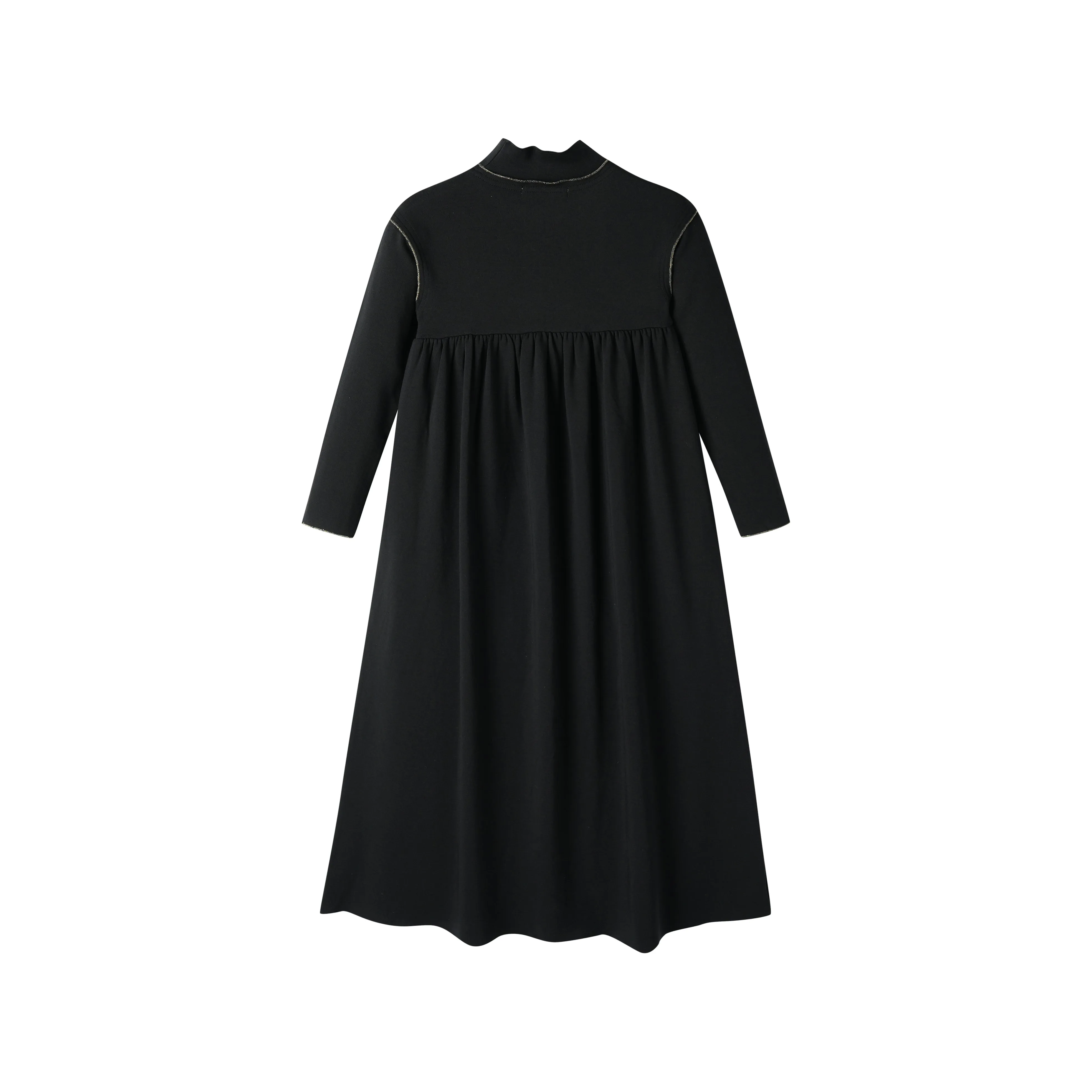 turtleneck maxi dress with piping - black