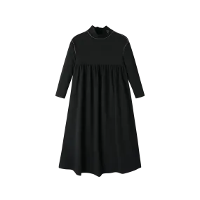 turtleneck maxi dress with piping - black