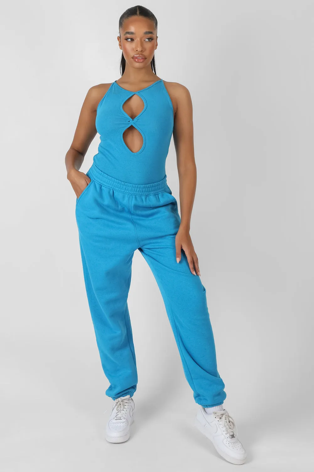 Twist Keyhole Sleeveless Bodysuit Blue