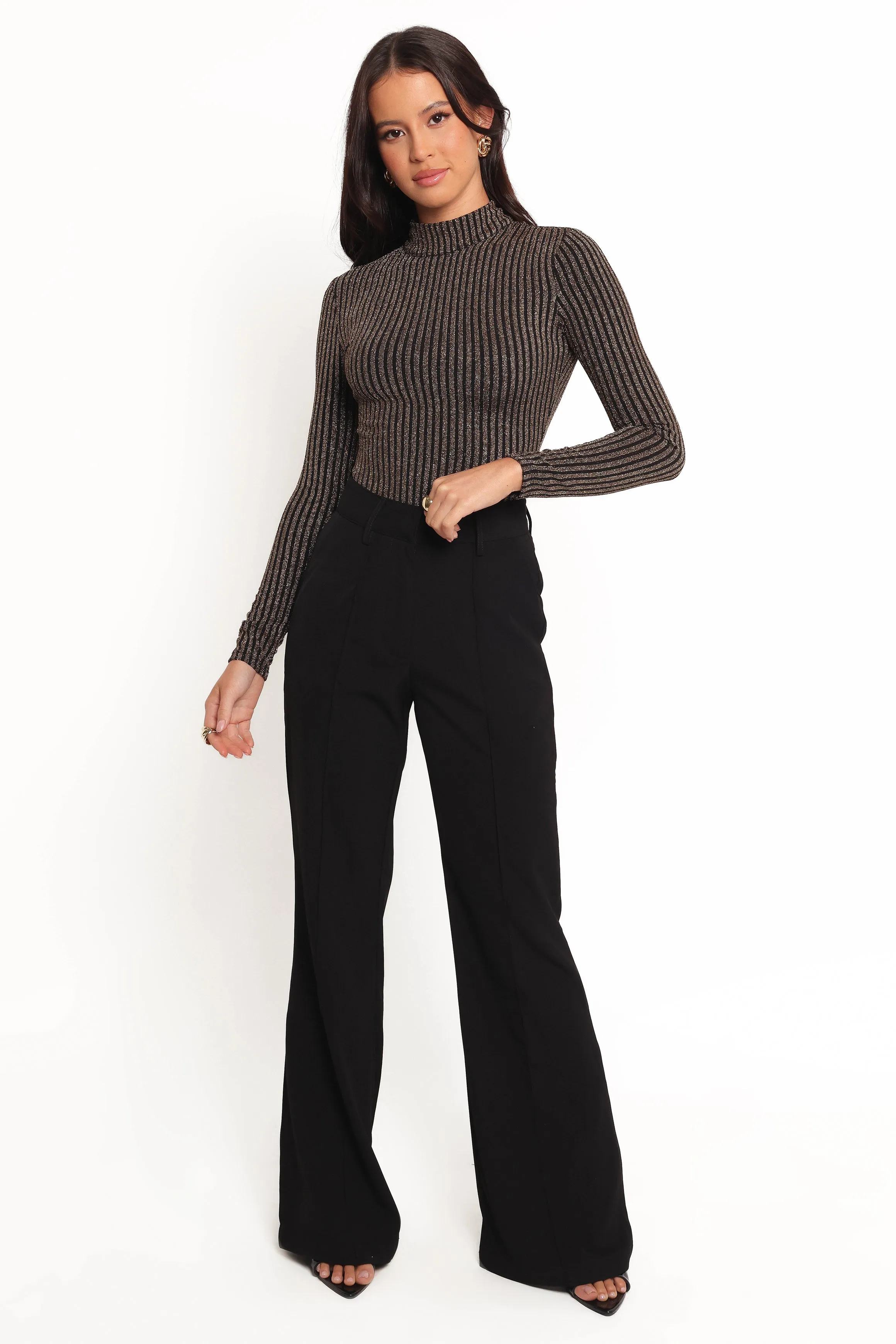 Vienah Long Sleeve Bodysuit - Black Gold