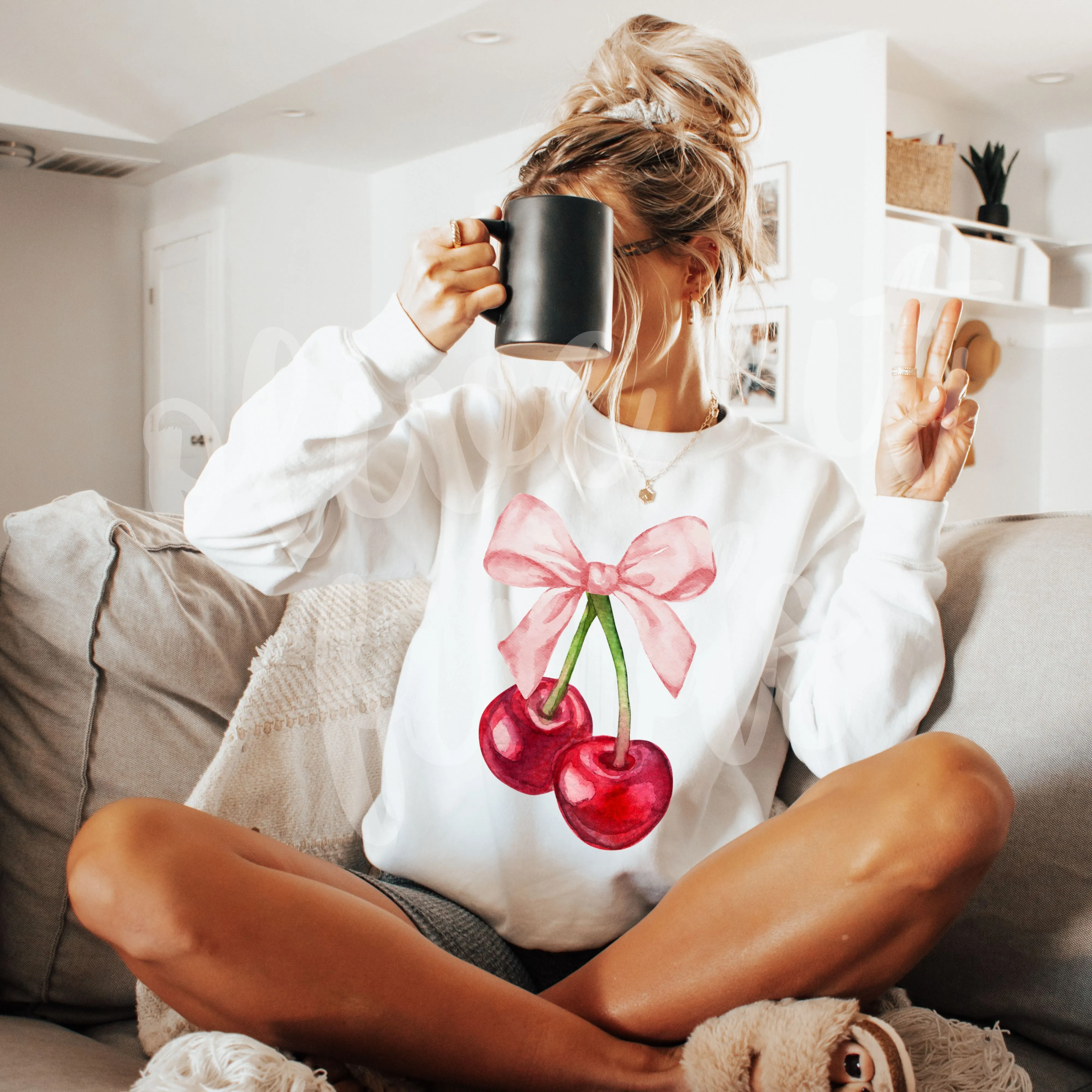 Viral Cherry Bow Crewneck Sweatshirt