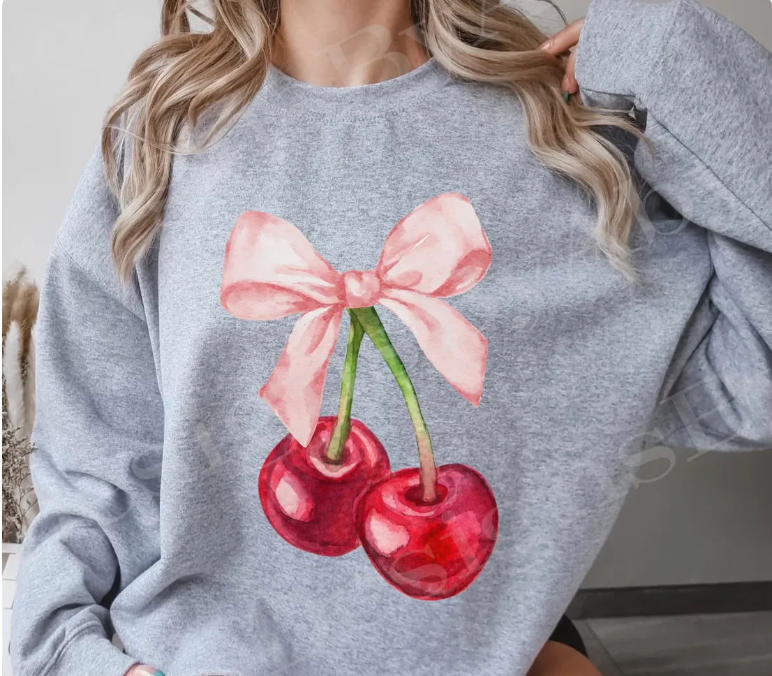 Viral Cherry Bow Crewneck Sweatshirt