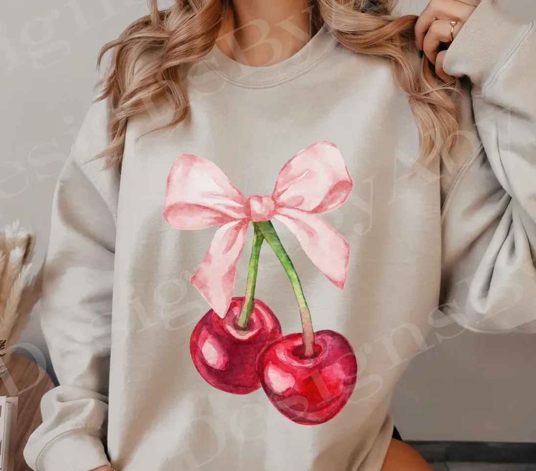 Viral Cherry Bow Crewneck Sweatshirt