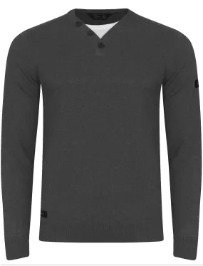 Walenski Mock T- Shirt Insert Knitted Jumper in Charcoal Marl - Dissident