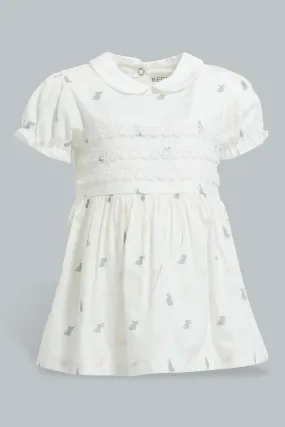 White Embellished Dress For Babies