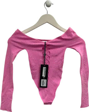 White Fox Pink Atmosphere Long Sleeve Bodysuit One Size