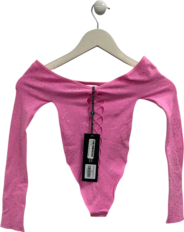 White Fox Pink Atmosphere Long Sleeve Bodysuit One Size