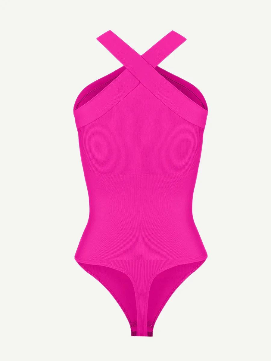 Wholesale Seamless Crossover Halter Thong Bodysuit