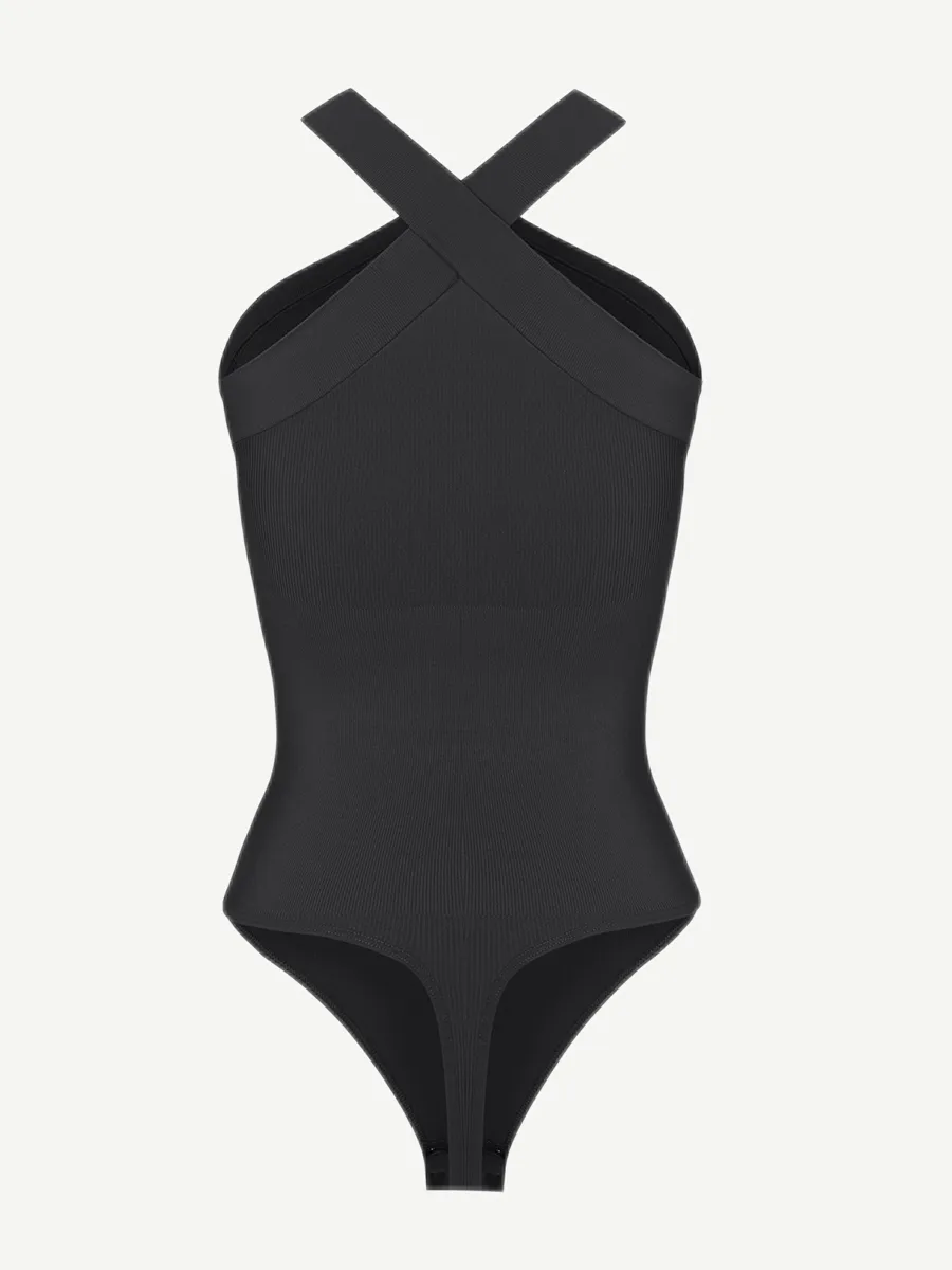 Wholesale Seamless Crossover Halter Thong Bodysuit