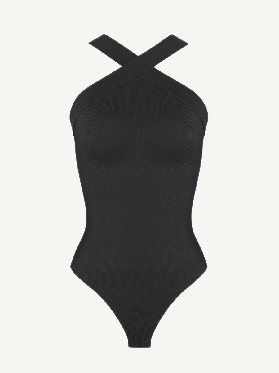 Wholesale Seamless Crossover Halter Thong Bodysuit