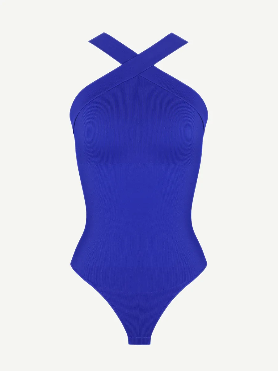 Wholesale Seamless Crossover Halter Thong Bodysuit